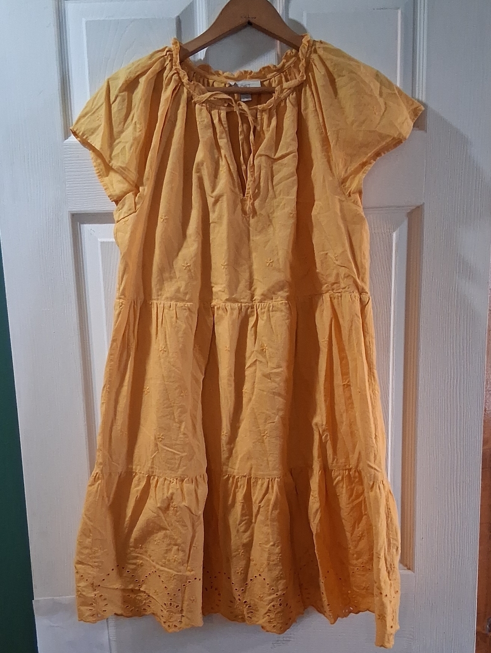 LOFT Yellow Tiered Eyelet Cotton Dress